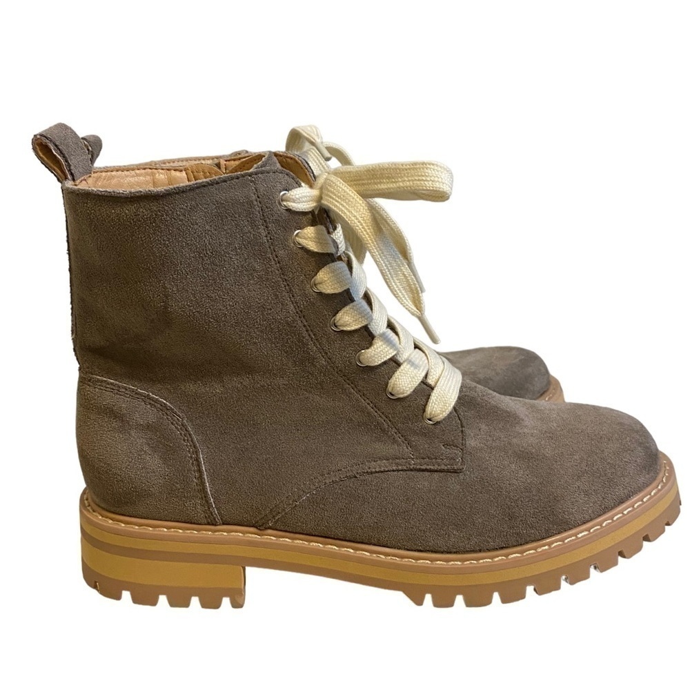 Oasis Society Women’s Chunky Platform Boots Vegan Leather Taupe size 8.5